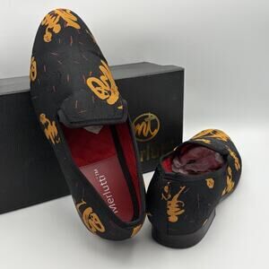 Merlutti Men’s Handmade Smoking Slipper Prom Wedding Shoes Gold Abstract Size 10